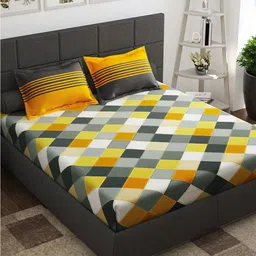 Story@home Grey Yellow Geometric 144 TC Queen Bedsheet with 2 Pillow Covers-image-99