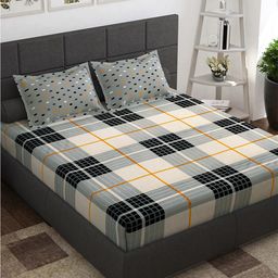 Story@home Grey White Geometric 144 TC Queen Bedsheet with 2 Pillow Covers-image-46