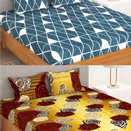 Bedspun Green & Yellow Geometric 150 TC 2 Pieces Queen Bedsheet With 4 Pillow Covers-picture-27