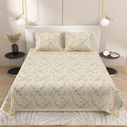 DREAM WEAVERZ Beige & Grey Geometric 220 TC King Bedsheet with 2 Pillow Covers-image-88