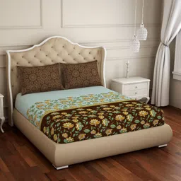 SPACES Atrium Plus Ecom Maroon 210 TC Fitted Cotton King Bedsheet With 2 Pillow Covers image 1