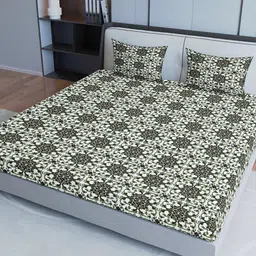 Sangria Grey Printed Cotton 200 GSM King Bedsheet With 2 Pillow Covers-picture-44