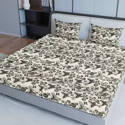 Sangria Grey Printed Cotton 200 GSM Queen Bedsheet With 2 Pillow Covers-picture-43