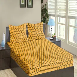 Trance Home Linen Dori Warm Grey Mustard 200 TC Queen Flat Bedsheet with 2 Pillow Covers-image-90