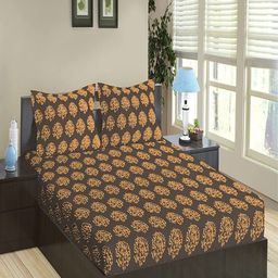 Trance Home Linen Damask Warm Grey Mustard 200 TC King Flat Bedsheet with 2 Pillow Covers-image-85
