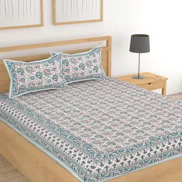 Lali Prints White & Pink Floral Printed 210 TC King Bedsheet With 2 Pillow Covers-image-75