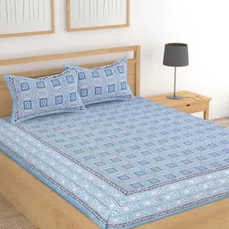 Lali Prints Blue Geometric Cotton 210 TC King Bedsheet with 2 Pillow Covers-image-78