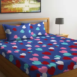TAG 7 Navy Blue & Red Conversational 210 TC King Bedsheet with 2 Pillow Covers-image-18