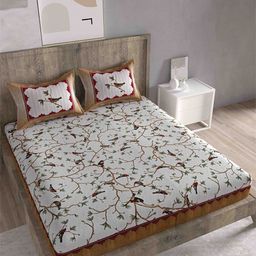 Spangle Beige & Brown Ethnic Motifs 260 TC Cotton King Bedsheet with 2 Pillow Covers-image-100