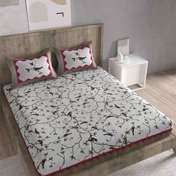 Spangle Brown & Grey Printed 260 TC Cotton King Bedsheet with 2 Pillow Covers-image-46