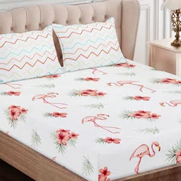 SEJ by Nisha Gupta Brown & Off White Floral 180 TC King Bedsheet with 2 Pillow Covers-image-24