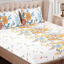 SEJ by Nisha Gupta Brown & White Floral 180 TC King Bedsheet with 2 Pillow Covers-image-93