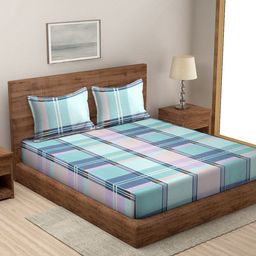 MODEFE Green & Blue Geometric Microfiber 144 TC Queen Bedsheet with 2 Pillow Covers-image-76