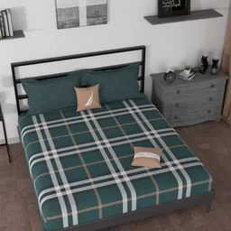 Nautica Green & White Geometric 160 TC King Bedsheet with 2 Pillow Covers-image-24