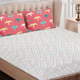 SEJ by Nisha Gupta Cream-Coloured & Yellow 180 TC King Bedsheet with 2 Pillow Covers-image-9