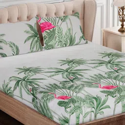 SEJ by Nisha Gupta Green & Grey Floral 180 TC Cotton King Bedsheet with 2 Pillow Covers-image-35