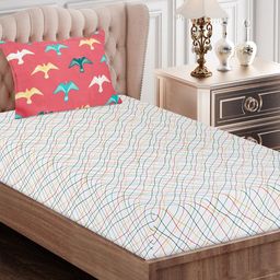 SEJ by Nisha Gupta Green & Blue 180 TC Single Bedsheet with 1 Pillow Cover-52