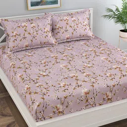 Florida Mauve & Brown Floral 120 TC Queen Bedsheet with 2 Pillow Covers-6