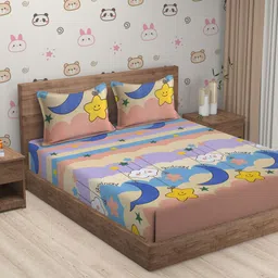 SOKNACK Blue & Purple Graphic 300 TC Queen Bedsheet with 2 Pillow Covers-image-62