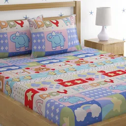 SOKNACK Blue & Red 300 TC Queen Bedsheet with 2 Pillow Covers-7