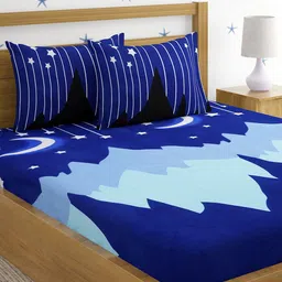 SOKNACK Blue & White Graphic 300 TC Queen Bedsheet with 2 Pillow Covers-image-92