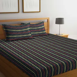 KLOTTHE Unisex Striped 349 TC Pure Cotton King Bedsheet with 2 Pillow Covers-image-47
