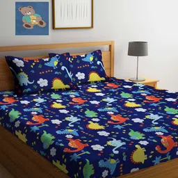 KLOTTHE Blue Cartoon Printed 210 TC 2 King Bedsheets with 4 Pillow Covers-image-91