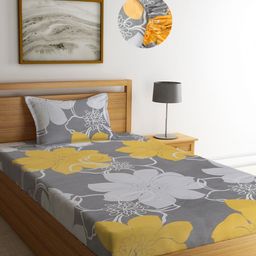 KLOTTHE Floral 300 TC Fitted Single Bedsheet with 1 Pillow Cover-image-17