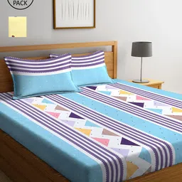 KLOTTHE Multi Color Striped 210 TC 2 King Bedsheets with 4 Pillow Covers-24