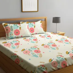 KLOTTHE 300 TC Floral Fitted King Bedsheet with 2 Pillow Covers-image-55