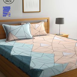 KLOTTHE Blue & Grey Printed 210 TC 2 King Bedsheet with 4 Pillow Covers-image-60