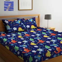 KLOTTHE Navy Blue & Blue Cartoon Characters 210 TC 2 King Bedsheet with 4 Pillow Covers-image-76