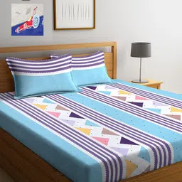 KLOTTHE Blue & Grey Geometric 210 TC 2 King Bedsheets with 4 Pillow Covers-picture-7