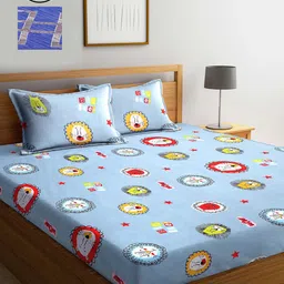 KLOTTHE Blue Printed 210 TC 2 King Bedsheet with 4 Pillow Covers-image-60