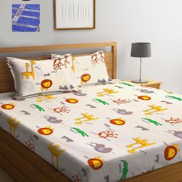 KLOTTHE Blue & White Printed 210 TC 2 King Bedsheet with 4 Pillow Covers-image-39