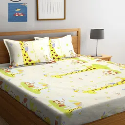 KLOTTHE Blue & Green Cartoon Printed 210 TC 2 King Bedsheets with 4 Pillow Covers-image-93