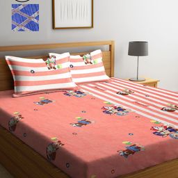 KLOTTHE Peach & Blue Printed 210 TC 2 King Bedsheet with 4 Pillow Covers-image-26
