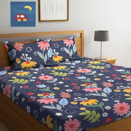 KLOTTHE Blue & Pink Floral Printed 210 TC 2 King Bedsheets with 4 Pillow Covers-image-94