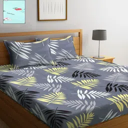 KLOTTHE Set Of 2 Blue & Grey Floral 210 TC King Bedsheet with 4 Pillow Covers-10