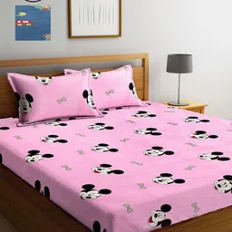 KLOTTHE Blue & Pink Cartoon Characters 300 TC 2 King Bedsheet with 4 Pillow Covers-image-56
