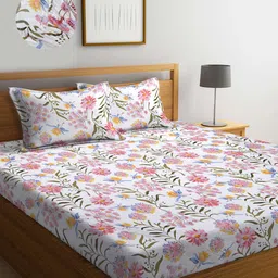 KLOTTHE Floral 300 TC Fitted Super king Double Bedsheet With 2 Pillow Covers-picture-27