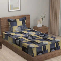 KLOTTHE Blue & Beige Floral 300 TC Single Bedsheet With 1 Pillow Cover-picture-10