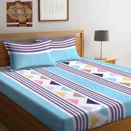 KLOTTHE Multicoloured Striped 210 TC 2 King Bedsheet with 4 Pillow Covers-image-75