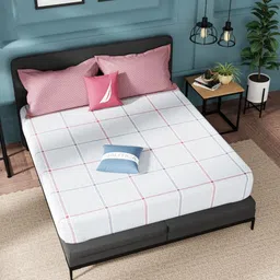 NauticaWhite & Pink Geometric 160 TC King Bedsheet with 2 Pillow Covers-image-67
