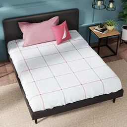 Nautica White & Blue Geometric 160 TC Single Bedsheet with Pillow Cover-image-27