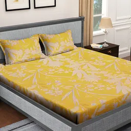 FABINALIV Yellow & Lavender Floral 300 TC King Bedsheet with 2 Pillow Covers-image-79