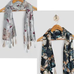 Printed Chiffon Women White Scarf, Stole, Fancy Scarf-image-75