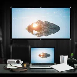Moiz 100 Inches Diagonal, 16:9 Aspect Ratio, 87" x 49" 1.2 Gain, Black Coated From Back Side, Supports UHD-3D-4K-8K Technology Universal Eyelets Type Foldable Projector Screen (Width 221 cms x 125 cms Height) Projector Screen (Width 221 cm x 125 cm Height) image 5
