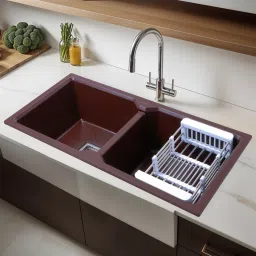 Quartz Double Bowl 37x18x9 inches Kitchen Sink| Choco Brown Matte Finish Natural Choco Brown Granite Stone Matt Finish Double Bowl Sink Vessel Sink-image-14