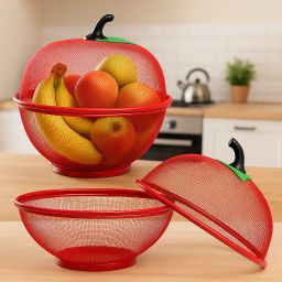 Apple Shape Fruit Basket with Net Cover fb-02 Red Iron Mesh for Kitchen Storage Stainless Steel Fruit & Vegetable Basket-image-30